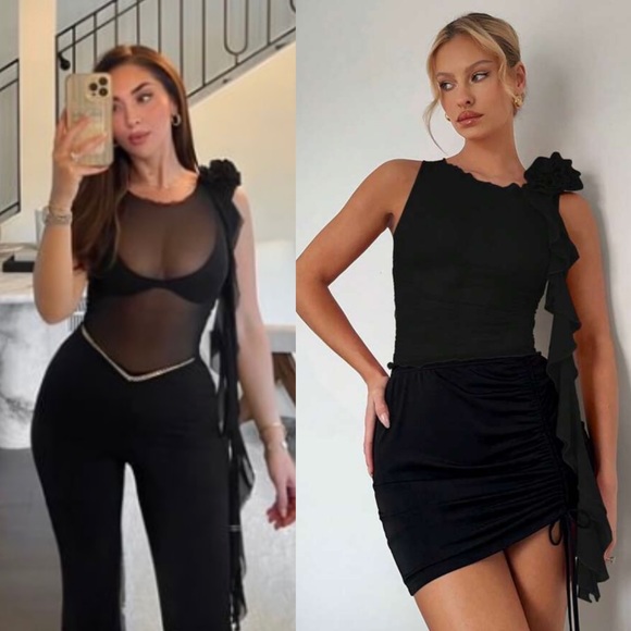 Stereo flower 3D Rosette ruffle mesh Top - Picture 1 of 5